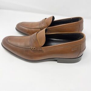 HUGO BOSS Penny Loafers Men's Brown Leather Dress Highline Slip On